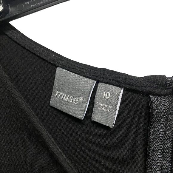 Muse Women’s Sz 10 Shift Black Purple 3/4 Sleeve Dress Casual Silhouette NEW - Picture 3 of 8